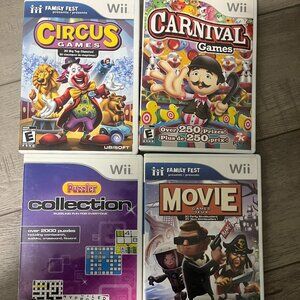 Nintendo Wii Game Bundle Lot of 4 Movie Games, Carnival Games, Circus Games CIB